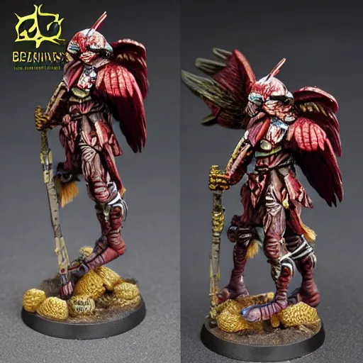 Prompt: 8 0 mm resin detailed miniature of a warhammer 4 0 k humanoid bird warriors, beaks, wings, feathers, product introduction photos, 4 k, full body, hyper detailed,