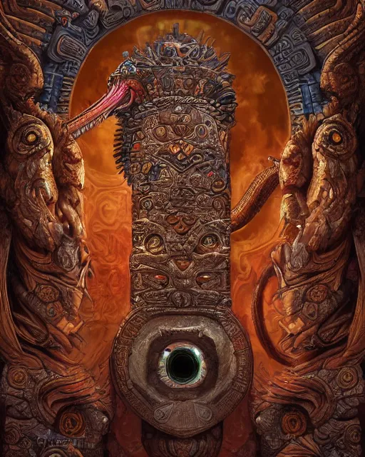 Image similar to digital painting of mayan feathered serpent god, by filipe pagliuso and justin gerard, fantasy, highly detailed, intricate, sharp focus, tarot card, serpent head, fangs