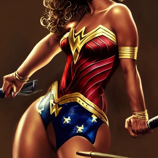 Image similar to beyonce as wonder woman, digital painting, extremely detailed, 4 k, intricate, brush strokes, mark arian, artgerm, bastien lecouffe - deharme