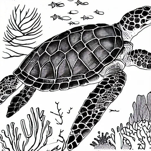 Image similar to grayscale coloring page of an underwater sea turtle