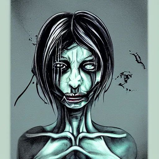 Image similar to depression portrait as alien, horror art