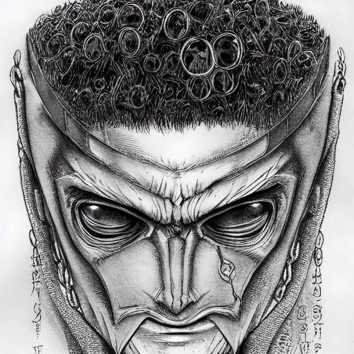 Image similar to A hyper-detailed portrait of a new villain in berserk by kentaro miura