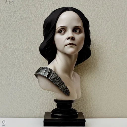 Image similar to beautiful lifelike award winning marble sculpture bust of christina ricci trending on art station artgerm greg rutkowski alphonse mucha cinematic atmospheric