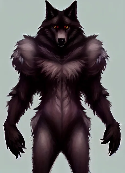 Image similar to character concept art of a black anthropomorphic furry male wolf long red hair | | cute - fine - face, pretty face, key visual, realistic shaded perfect face, fine details by stanley artgerm lau, wlop, rossdraws, james jean, andrei riabovitchev, marc simonetti, and sakimichan, trending on artstation