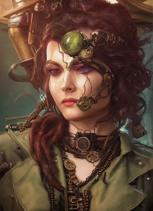 Prompt: steampunk pirate portrait of shehulk, hyper detailed, digital art, cinematic lighting, studio quality, smooth render, unreal engine 5, octane rendered, art style by klimt and nixeu and ian sprigger and wlop and krenz cushart.