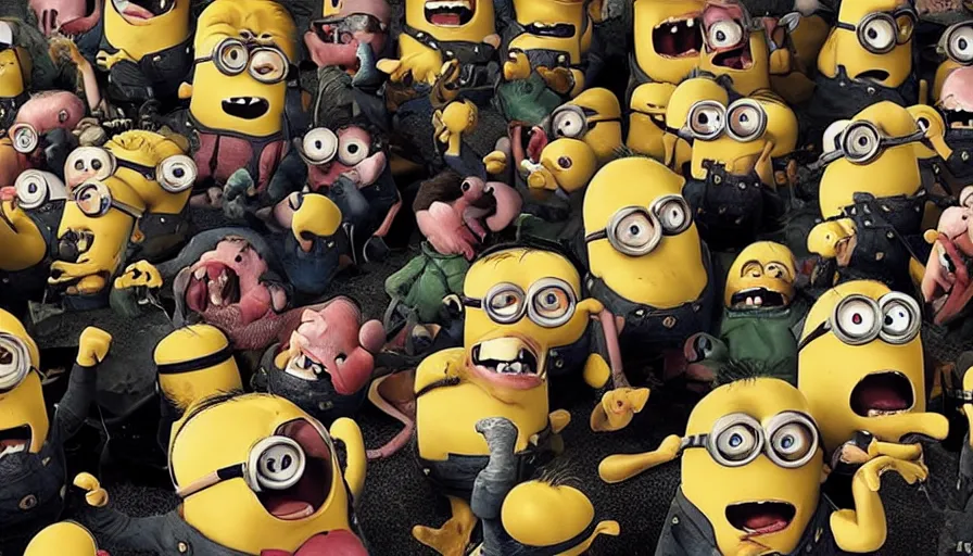 Image similar to fight!! club!!!!, fight!! club!!!! ((((the minions)))), movie still, directed by David fincher