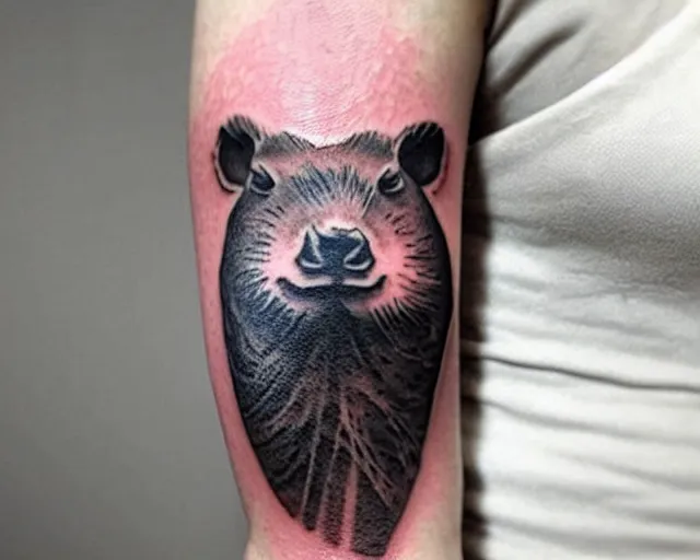 Image similar to tattoo of capybara skull, best minimalistic tattoo art