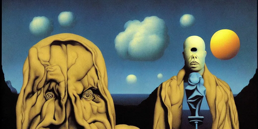 Image similar to A transcendence of higher dimension by Richard Corben, by by René Magritte, surrealism, gothic, baroque