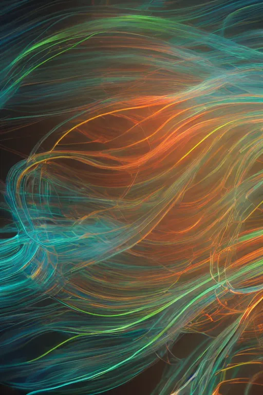 Image similar to swirling light streaks and ornate flowing smoke streams and smooth particle effects, fume fx, redshift