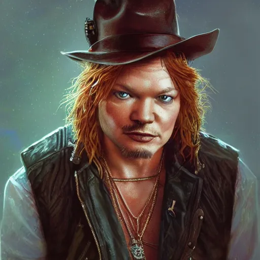 Prompt: axel rose portrait guns n roses, intricate, highly detailed, digital painting, artstation, concept art, smooth, sharp focus, illustration, unreal engine 5, 8 k, art by artgerm and greg rutkowski and alphonse mucha