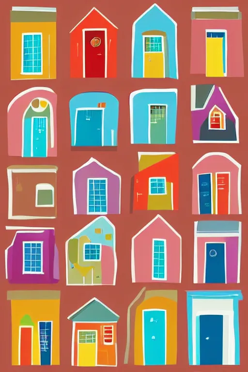 Image similar to minimalist boho style art of colorful houses, illustration, vector art