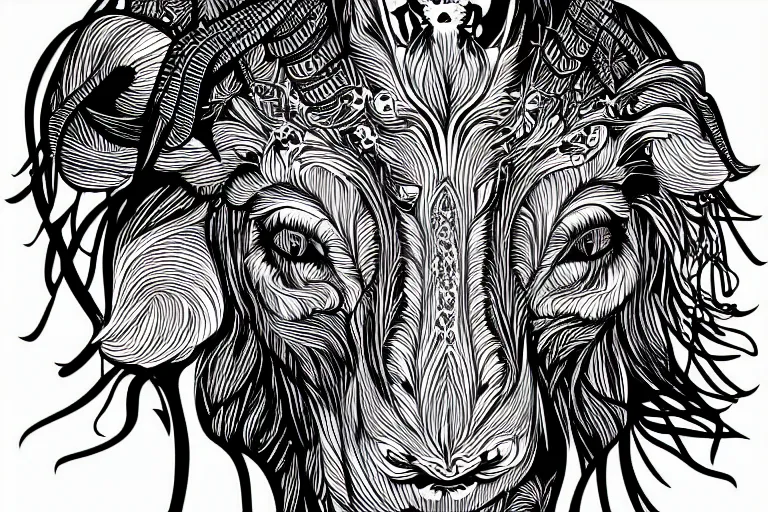 Image similar to a vector illustration of a mad goat in lowbrow art style, highly detailed, elegant, intricate