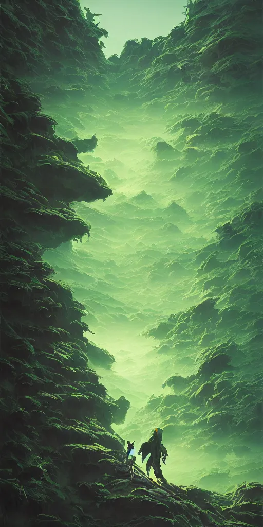 Prompt: the green samurai!!! a highly detailed cinematic oil painting by roger dean and alena aenami, dynamic lighting