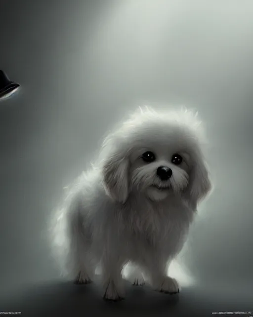 Image similar to super cute dog, hyper realism, cinematic, volumetric lighting, intricate complexity, extremely detailed,