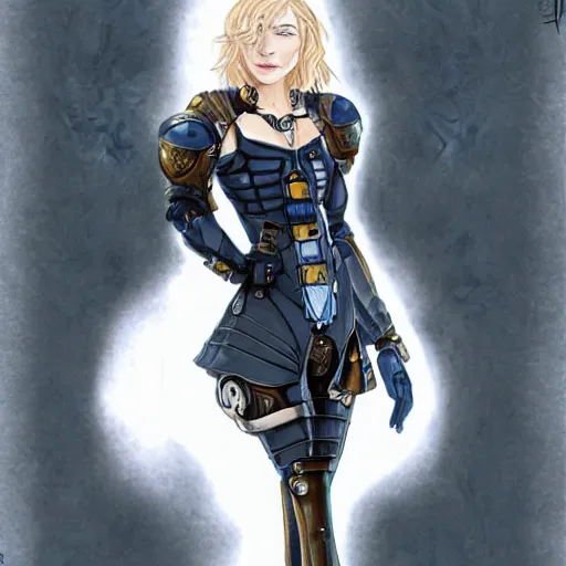 Image similar to cyborg cate blanchett, anime,drawing ,steampunk