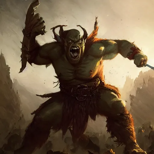 Image similar to an orc fighting an elf, greg rutkowski