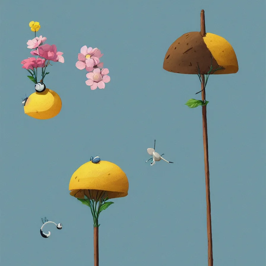 Image similar to Side view of a snail climbing up the pole of the tallest flower in the field, art by Goro Fujita, ilustration, concept art, sharp focus, ArtStation and deviantart