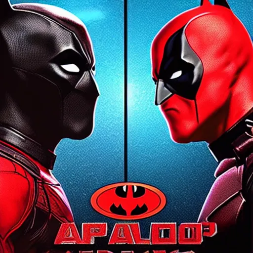 Image similar to stunning awe inspiring ( deadpool ) vs batman movie poster, 8 k hdr atmospheric lighting