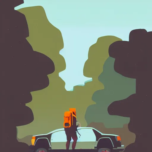 Prompt: hiker unloading the car before camping, style by atey ghailan