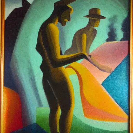 Image similar to oil on masonite painting by aaron douglas