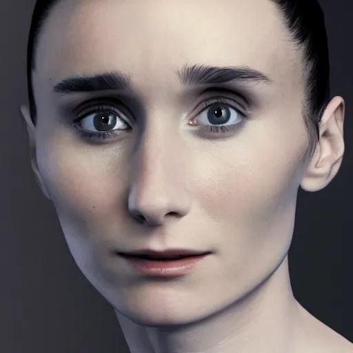 Image similar to A photorealistic portrait of the actress rooney mara, subtle smile, from the shoulders up, 4k, photorealist, DSLR photograph