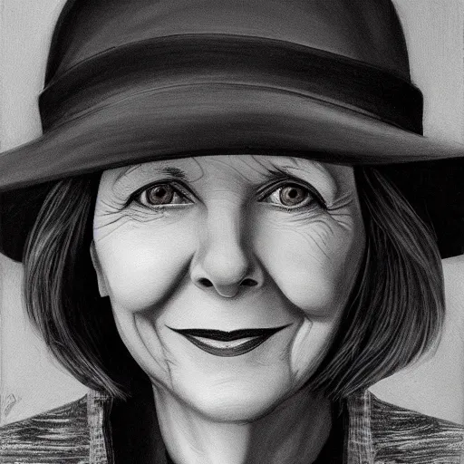 Prompt: stuckism black detailed portrait of diane keaton