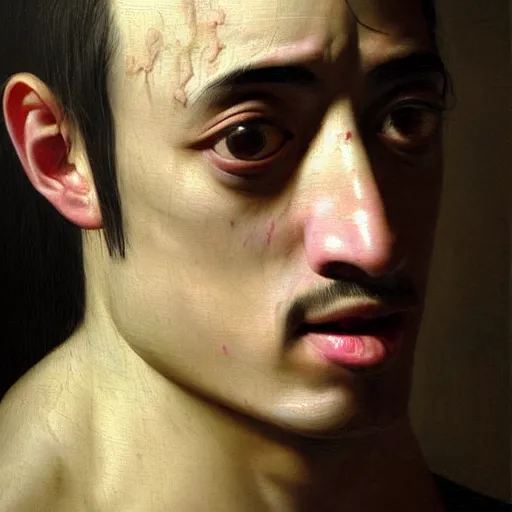 Image similar to A 17th century Baroque Painting of Filthy Frank, grainy, realistic, hyperrealistic, very realistic, very very realistic, highly detailed, very detailed, extremely detailed, detailed, digital art, trending on artstation, detailed face, very detailed face, very detailed face, realism, HD Quality, 8k resolution, intricate details, body and head in frame, painting, oil painting, trending on deviantart, Baroque Painting