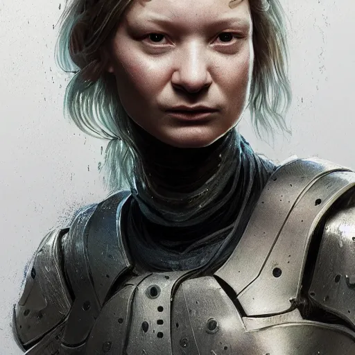 Image similar to mia wasikowska portrait, dystopia core, apocalyptic, armor, warrior, dramatic, sharp focus, fiction, neon, fantasy, hyper detailed, digital art, trending in artstation, cinematic lighting, studio quality, smooth render, unreal engine 5 rendered, octane rendered, art style and nixeu and wlop and krenz cushart