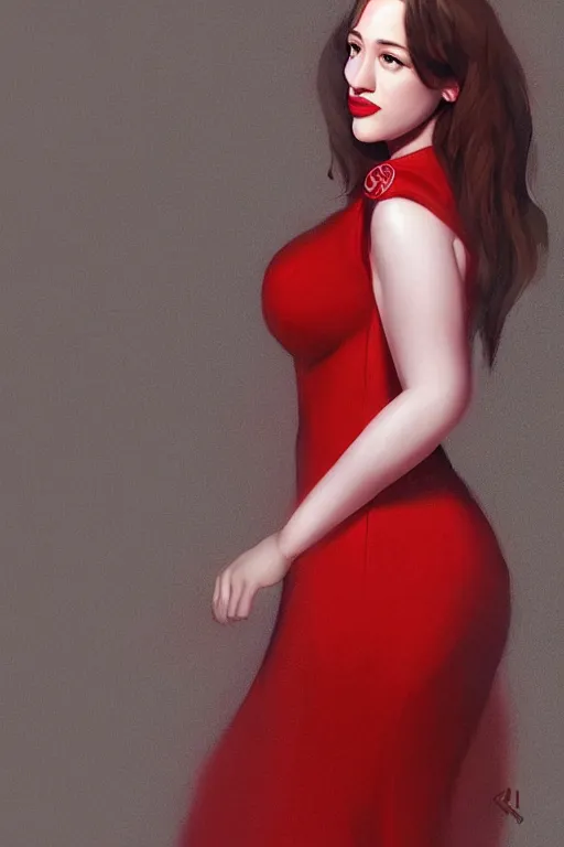 Image similar to Full body Portrait of young, beautiful kat dennings, red dress, full of details, dslr camera quality, photorealistic, concept art, smooth, by Ina Wong and wlop ，trending on cgsociety and artstation，8kHDR，light effect