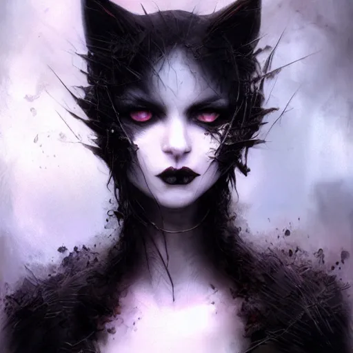 Image similar to gothic kitten, darkwave, darksynth character portrait, sharp, digital matte painting, art by luis royo, greg rutkowski, wlop, dramatic lighting, trending on artstation