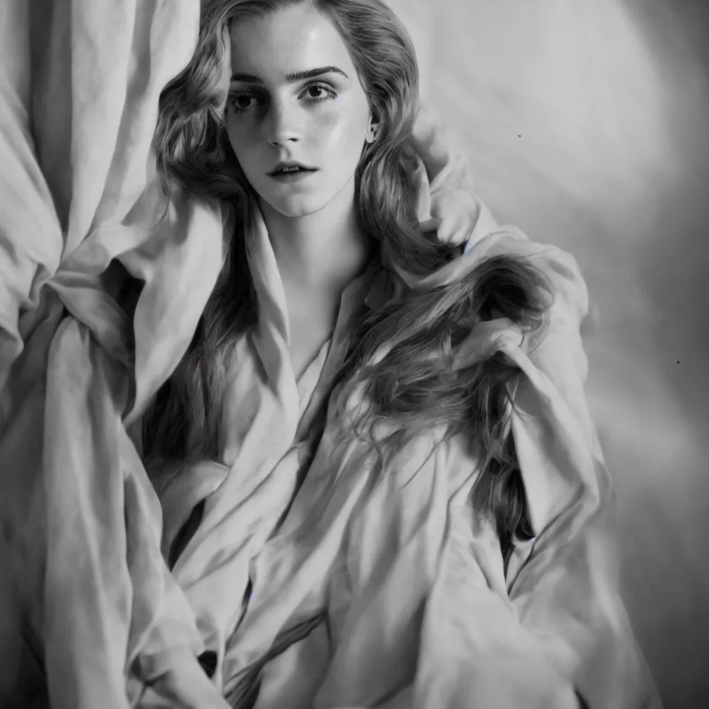 Prompt: closeup!!! centre frame Emma Watson long hair flowing robes baroque room cinematic lighting stanley kubrick barry lyndon Cecil Beaton, Lee Miller, Irving Penn, David Bailey, Corinne Day, Patrick Demarchelier 4k canon 5d mk4