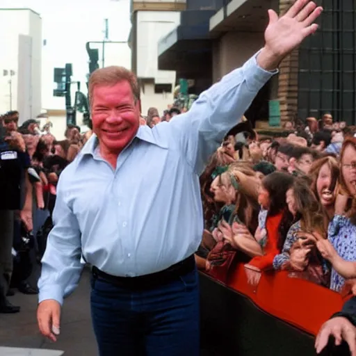 Prompt: William Shatner waving to fans