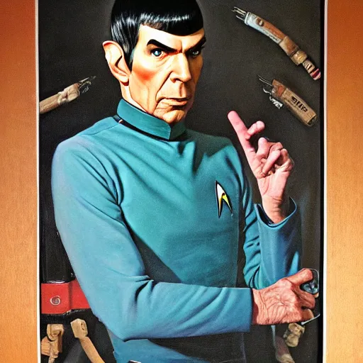 Prompt: a portrait painting Spock from Star Trek painted by Norman Rockwell