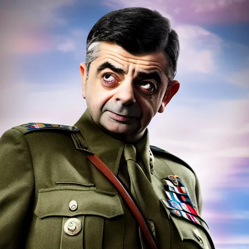 Image similar to rowan atkinson as epic war hero, movie poster, 8 k hd,