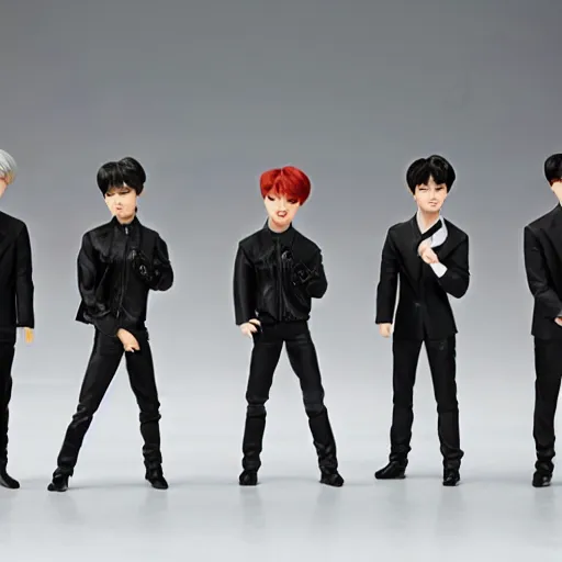 Image similar to bts boy band dolls on stage with screaming kim jong un octane render
