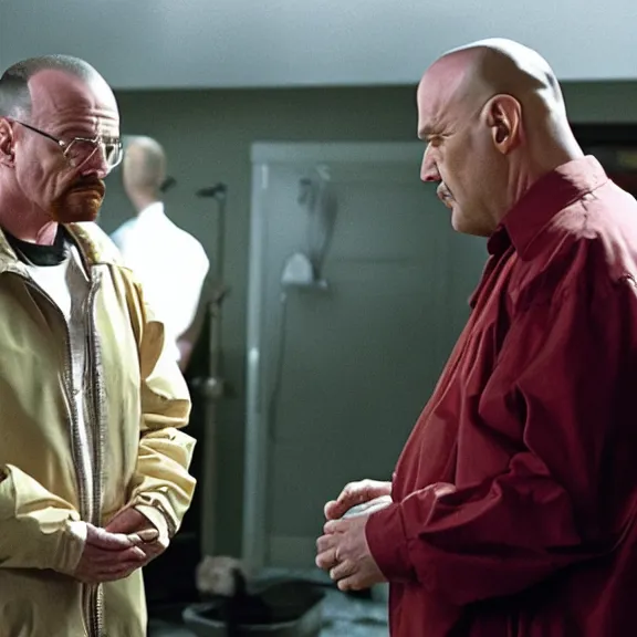 Prompt: Still of Walter White in The Sopranos talking to Tony Soprano