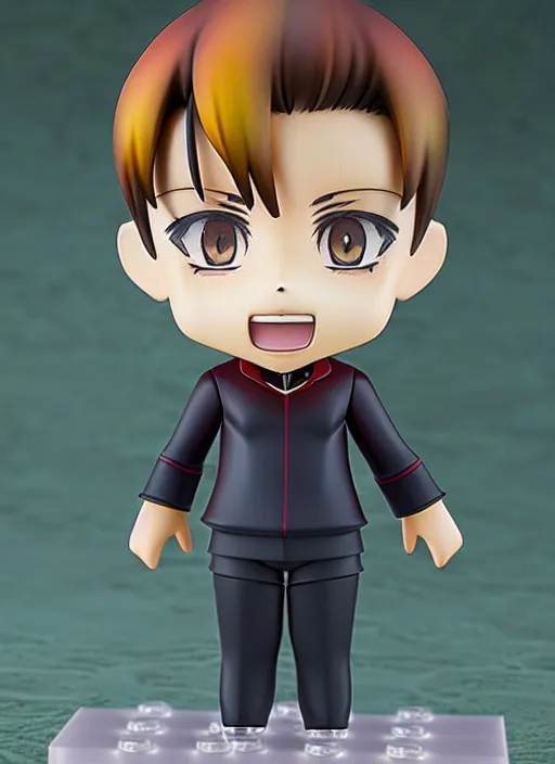 Image similar to a anime nendoroid of elon musk, car tesla 3, figurine, product photo, osamu tezuka, macoto takahashi, chibi, q posket, 8 k realistic, 3 d, cryengine, exquisite, two hands, smile, focus, symmetrical face, artstation, frostbite 3 engine