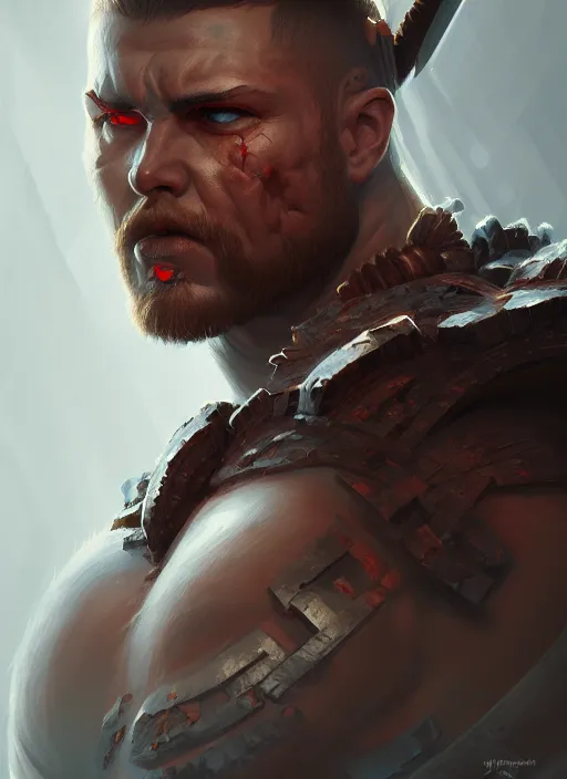 Image similar to symmetry!! portrait of angry! barbarian, intricate, gritty, highly detailed, digital painting, artstation, concept art, smooth, sharp focus, illustration, art by artgerm and greg rutkowski, 8 k