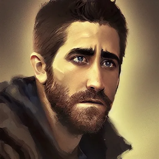 Image similar to “ portrait of jake gyllenhaal by greg rutkowski, young, attractive, highly detailed portrait, scifi, digital painting, artstation, concept art, smooth, sharp foccus ilustration, artstation hq ”