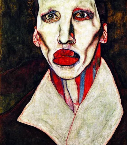 Image similar to portrait of marilyn manson by egon schiele, high quality, high detail