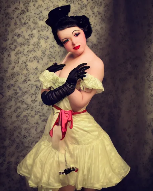 Image similar to high quality presentation photo of a beautiful dollpunk woman in the style of gil elvgren, photography 4k, f1.8 anamorphic, bokeh, 4k, Canon, Nikon