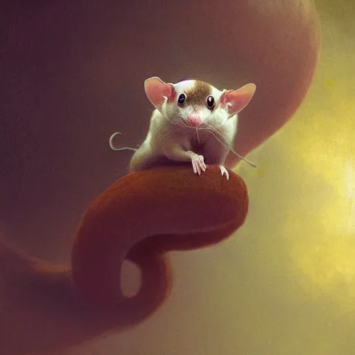 Prompt: A tiny sugar glider riding a big caterpillar at dawn, artstation, macrophotography, fantasy, concept art, moonlight, incredible, smooth, sharp focus, illustration, art by greg rutkowski and orientalism and bouguereau and Zdzislaw Beksinski, good clear quality, lighting, biology, symmetrical artwork, perfect face, 135 mm, cinematic, hyper realism, high detail, octane render, 8k, cute