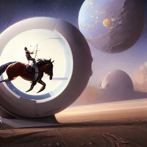 Prompt: sphere like horse, space, vacuum, hyperrealism, no blur, 4 k resolution, ultra detailed, style of ron cobb, adolf hiremy - hirschl, syd mead, ismail inceoglu, rene margitte