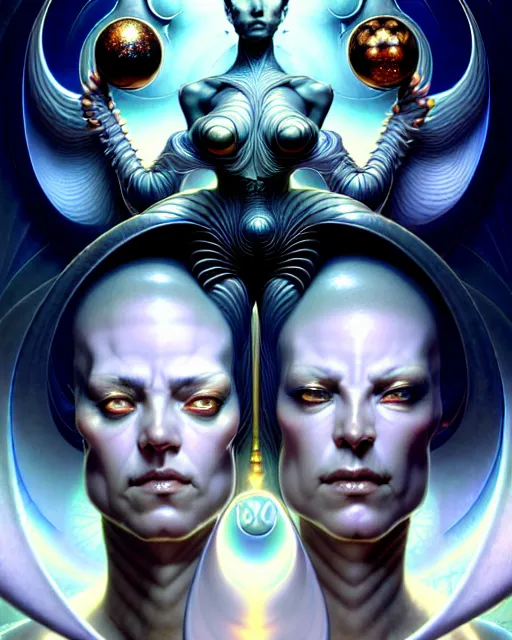 Image similar to a portrait of gemini light and dark fantasy character portrait made of fractals facing each other, ultra realistic, wide angle, intricate details, the fifth element artifacts, highly detailed by peter mohrbacher, hajime sorayama, wayne barlowe, boris vallejo, aaron horkey, gaston bussiere, craig mullins