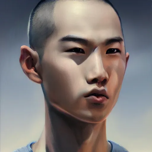 Image similar to chinese boy with buzzcut, oil painting, artgerm, portrait, highly detailed, artstation