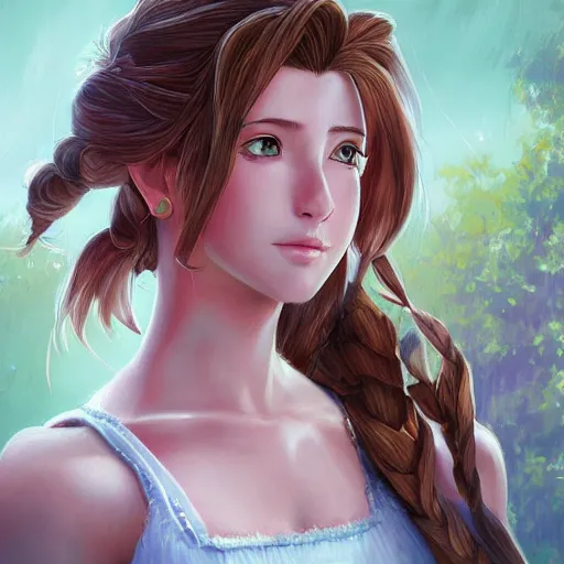 Image similar to aerith gainsborough by nick silva, ja mong, digital