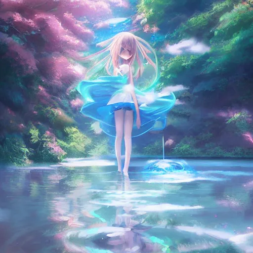 Prompt: advanced anime painting , a lake that leads into another dimension, oil painting, shikamimi, WLOP, RossDraws