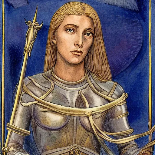 Prompt: jeanne d'arc in the style of william blake, terese nielsen, isolde, 8 k resolution