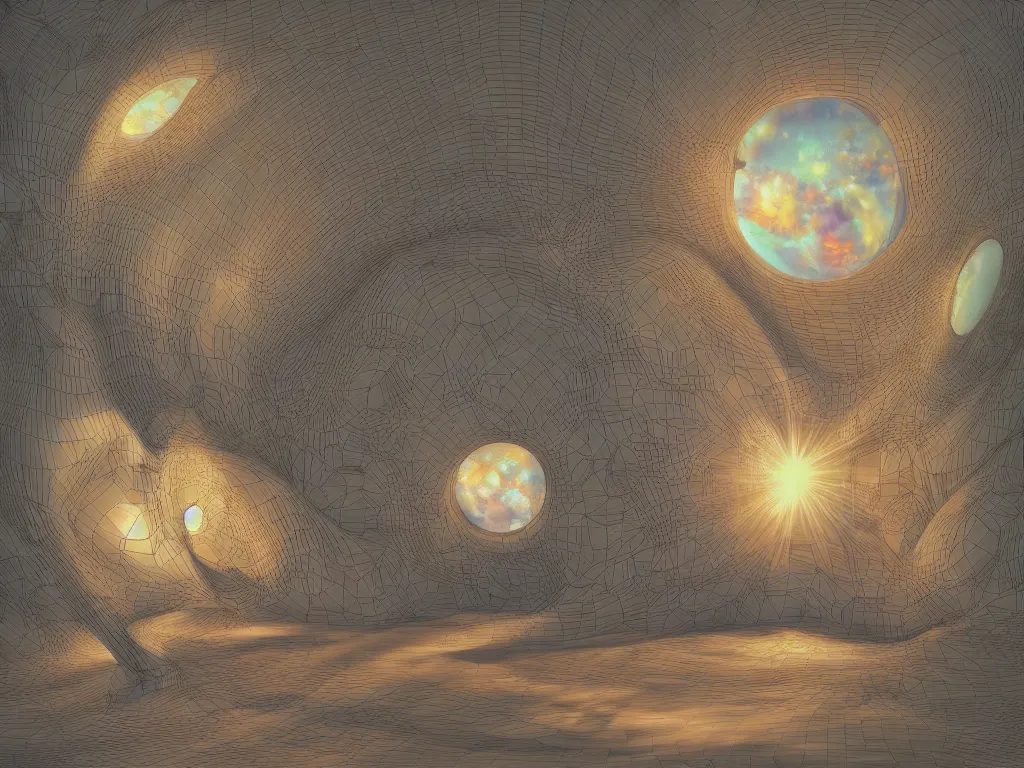 Image similar to 3 d render, sunlight study, the universe is a spheroid region 7 0 5 meters in diameter, art nouveau, by maria sibylla merian and ( ( ( ( ( lisa frank ) ) ) ) ), 8 k, sharp focus, octane render
