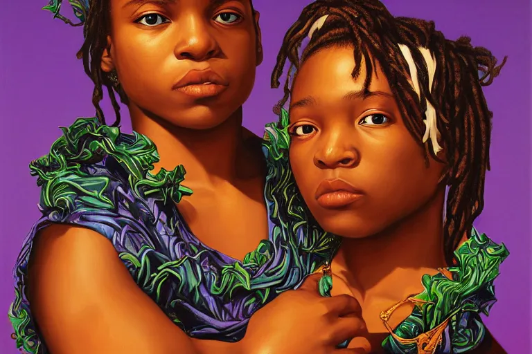 Prompt: a girl pirate with iridescent skin by kehinde wiley